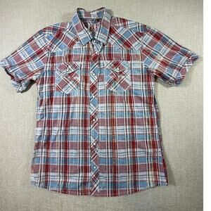 BKE Vintage Men Red/White/Blue Large Western Snap Front Short Sleeve Shirt